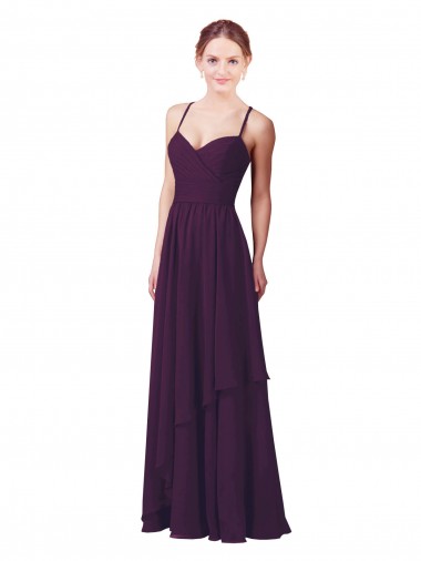 Soft Chiffon Sweetheart Sleeveless Grape Long Bridesmaid Dress Kent