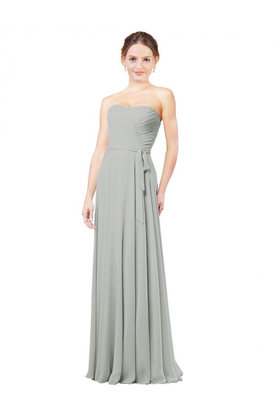 Soft Chiffon Sweetheart Sleeveless Silver Long Bridesmaid Dresses Kent