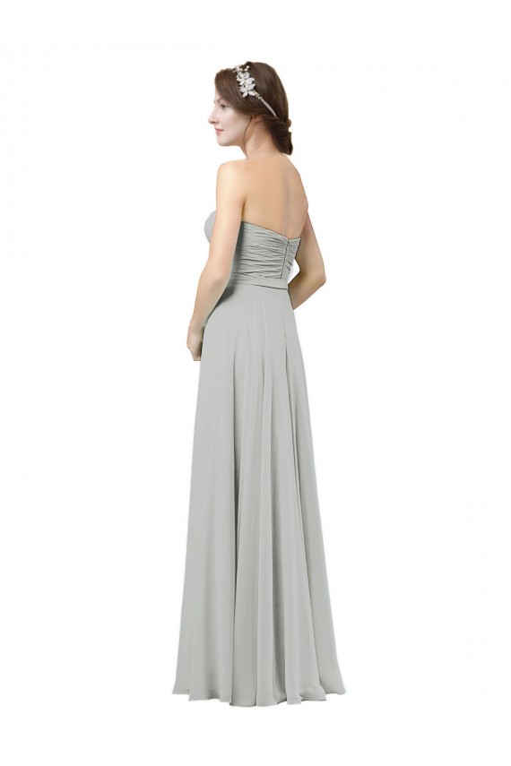 Soft Chiffon Sweetheart Sleeveless Silver Long Bridesmaid Dresses Kent