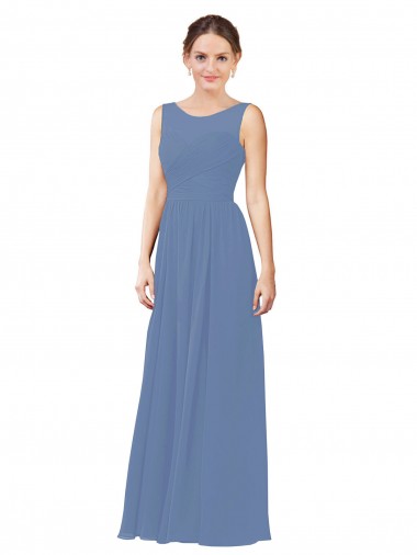 Soft Chiffon Illusion Neck Sleeveless Long Bridesmaid Dress Kent