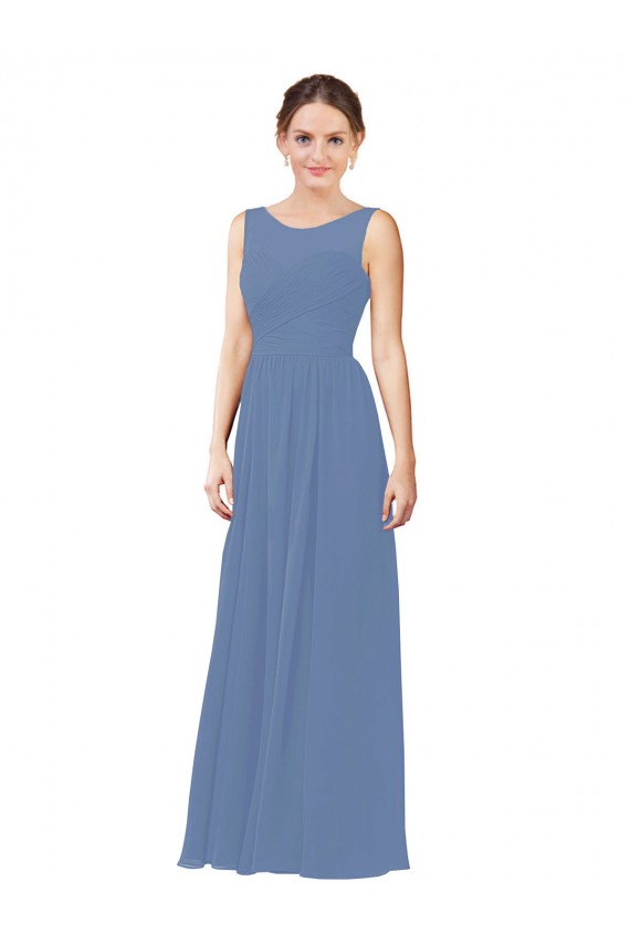 Soft Chiffon Illusion Neck Sleeveless Long Bridesmaid Dress Kent