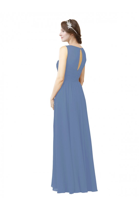 Soft Chiffon Illusion Neck Sleeveless Long Bridesmaid Dress Kent