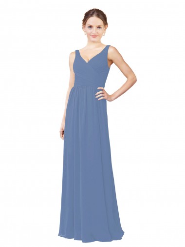 Soft Chiffon V-Neck Sleeveless Windsor Blue Long Bridal Party Dress Kent