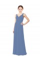 Soft Chiffon V-Neck Sleeveless Windsor Blue Long Bridal Party Dress Kent