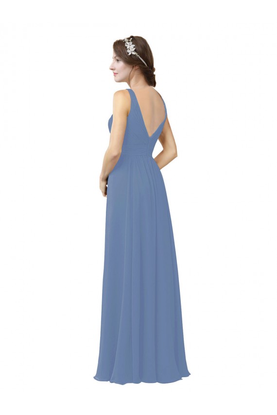 Soft Chiffon V-Neck Sleeveless Windsor Blue Long Bridal Party Dress Kent