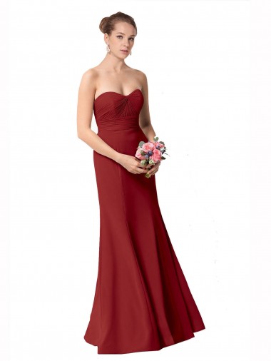 Soft Chiffon Sweetheart Sleeveless Burgundy Long Bridesmaid Dress Kent