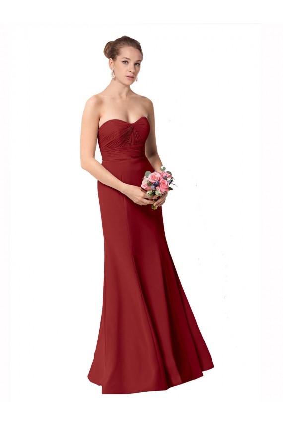 Soft Chiffon Sweetheart Sleeveless Burgundy Long Bridesmaid Dress Kent