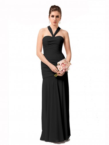 Chiffon Halter Neck Sleeveless Long Bridesmaid Evening Dress Kent