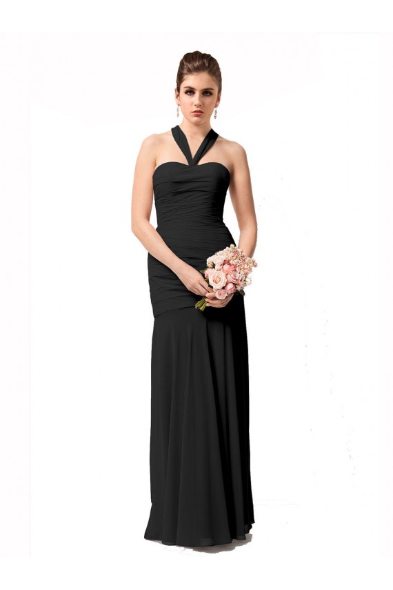 Chiffon Halter Neck Sleeveless Long Bridesmaid Evening Dress Kent