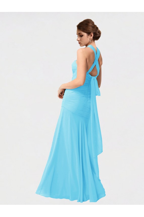 Chiffon Halter Neck Sleeveless Long Bridesmaid Evening Dress Kent