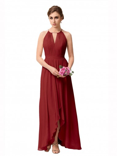 Soft Chiffon High Neck Sleeveless High Low Bridesmaid Dress Kent