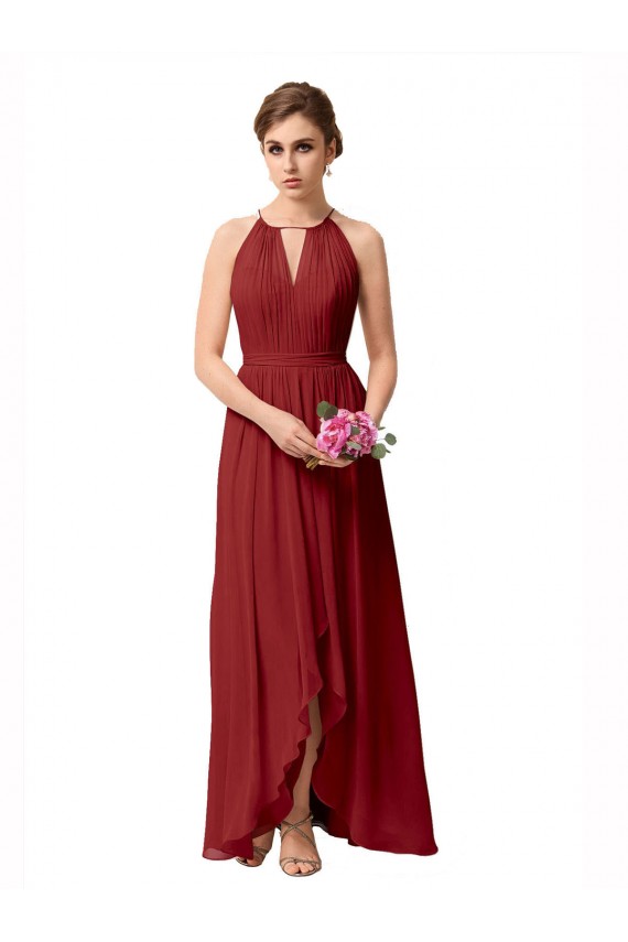 Soft Chiffon High Neck Sleeveless High Low Bridesmaid Dress Kent