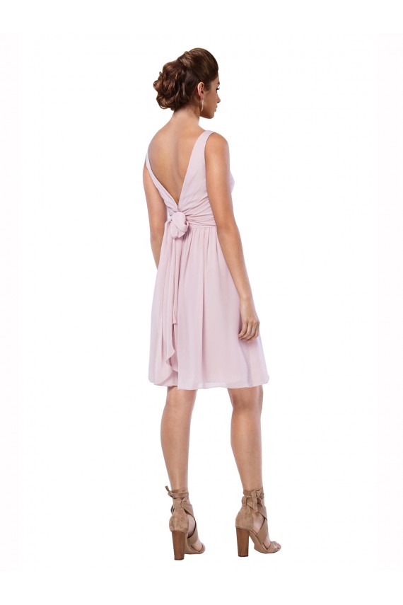 Soft Chiffon V-Neck Sleeveless Dark Navy Knee Length Bridesmaid Dress Kent