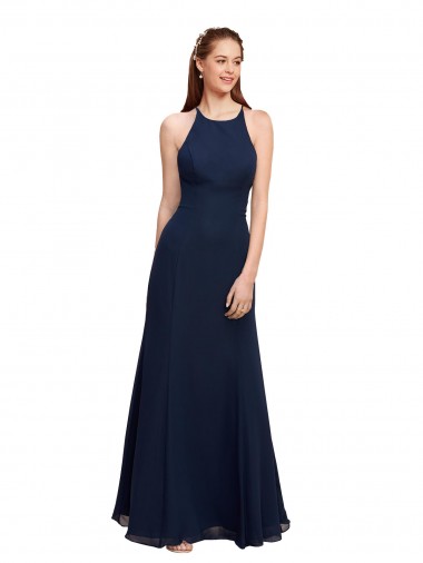 Soft Chiffon Halter Neck Sleeveless Long Prom Dress / Bridesmaid Dress Kent
