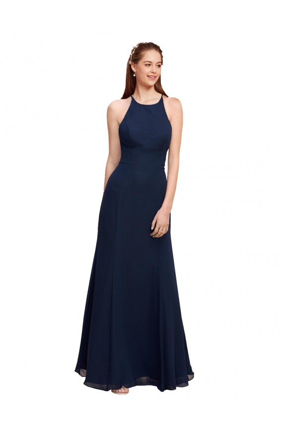 Soft Chiffon Halter Neck Sleeveless Long Prom Dress / Bridesmaid Dress Kent
