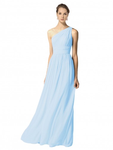 Soft Chiffon One Shoulder Sleeveless Light Sky Blue Long Bridesmaid Dress Kent