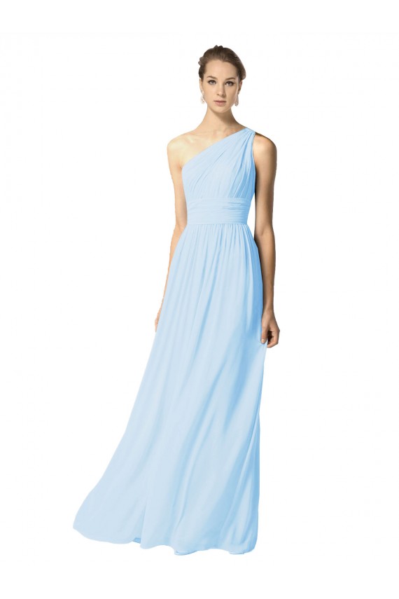 Soft Chiffon One Shoulder Sleeveless Light Sky Blue Long Bridesmaid Dress Kent
