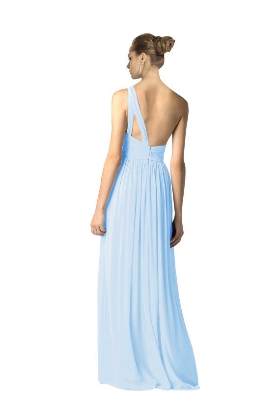Soft Chiffon One Shoulder Sleeveless Light Sky Blue Long Bridesmaid Dress Kent