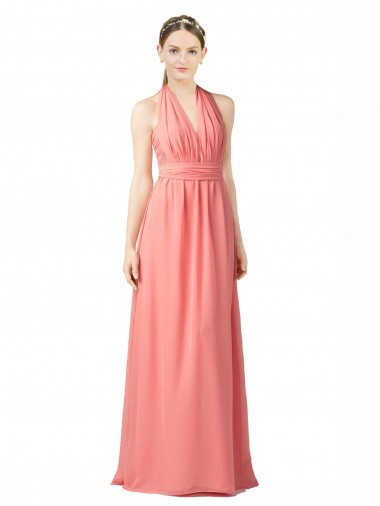 Soft Chiffon Halter Neck Sleeveless Long Bridesmaid Dress Kent
