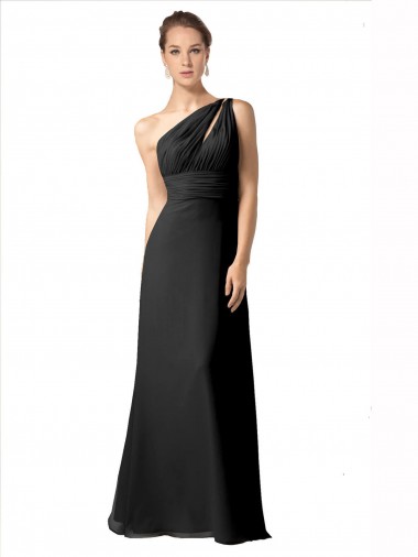 Soft Chiffon One Shoulder Sleeveless Black Long Bridesmaid Dress Kent