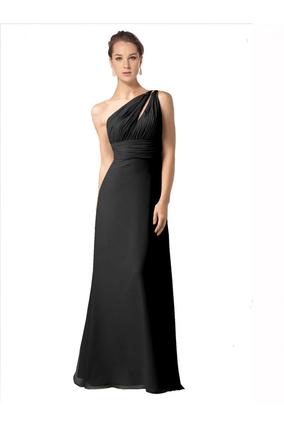 Soft Chiffon One Shoulder Sleeveless Black Long Bridesmaid Dress Kent