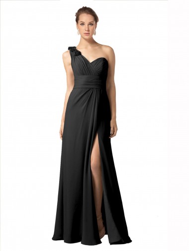 Soft Chiffon One Shoulder Sleeveless Long Bridesmaid Dress / Formal Dress Kent