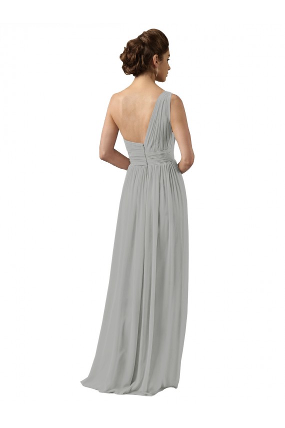 Soft Chiffon One Shoulder Sleeveless Silver Long Bridesmaid Dress Kent