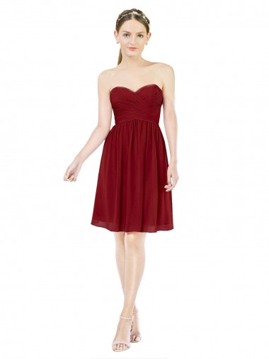 Soft Chiffon Sweetheart Sleeveless Burgundy Knee Length Bridesmaid Dress Kent