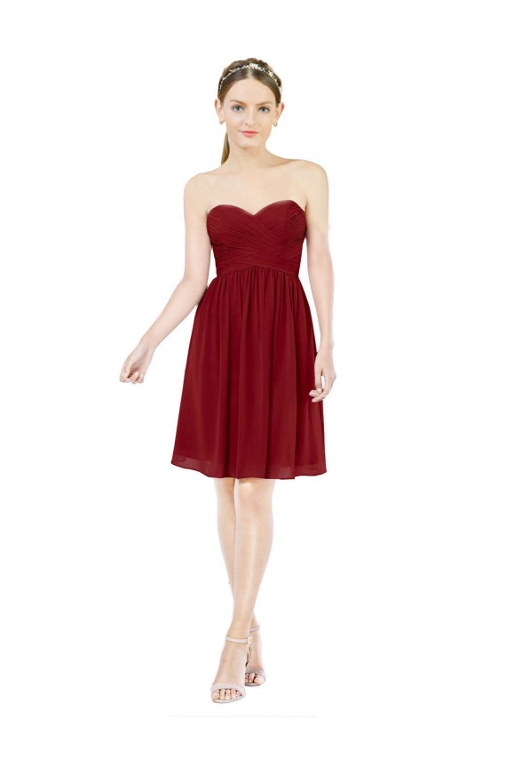 Soft Chiffon Sweetheart Sleeveless Burgundy Knee Length Bridesmaid Dress Kent
