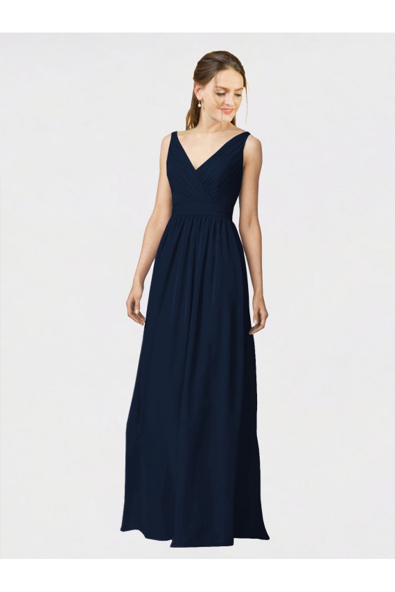 Chiffon V-Neck Sleeveless Long Bridesmaid Dresses / Formal Dresses Kent
