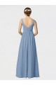 Soft Chiffon Spaghetti Straps Sleeveless Dusty Blue Long Bridesmaid Gown Kent