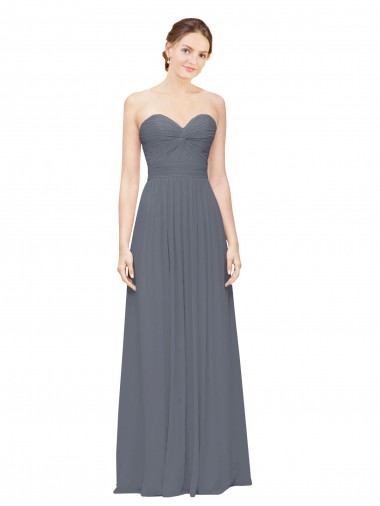 Soft Chiffon Sweetheart Sleeveless Slate Grey Long Bridesmaid Dress Kent