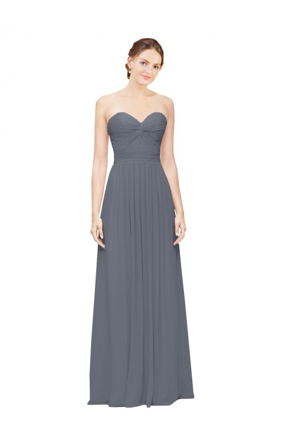 Soft Chiffon Sweetheart Sleeveless Slate Grey Long Bridesmaid Dress Kent