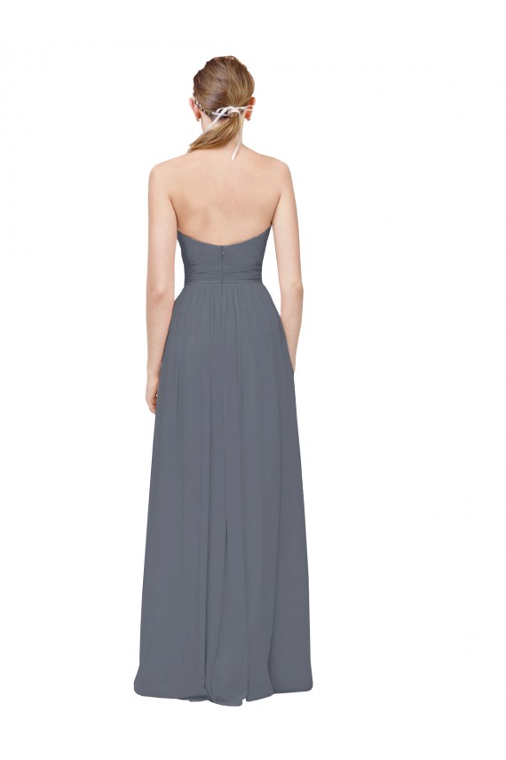 Soft Chiffon Sweetheart Sleeveless Slate Grey Long Bridesmaid Dress Kent