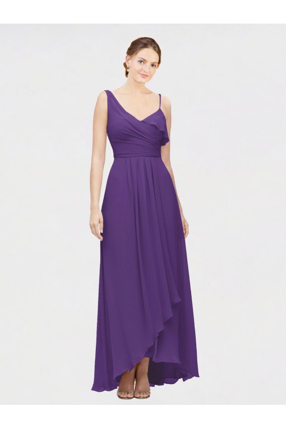 Soft Chiffon One Shoulder Sleeveless Long High Low Bridesmaid Dress Kent