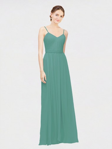 Chiffon Spaghetti Straps Sleeveless Icelandic Silver Long Bridesmaid Dress / Evening Dress Kent