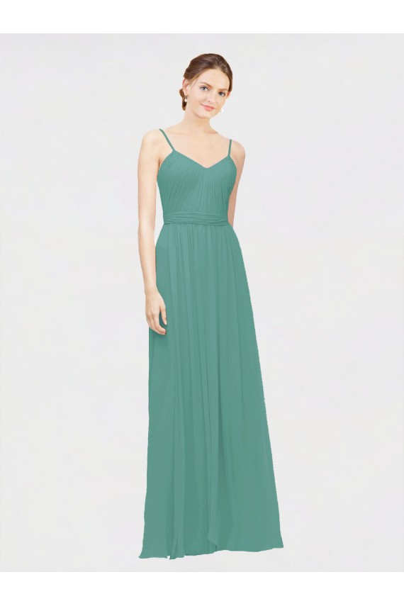 Chiffon Spaghetti Straps Sleeveless Icelandic Silver Long Bridesmaid Dress / Evening Dress Kent