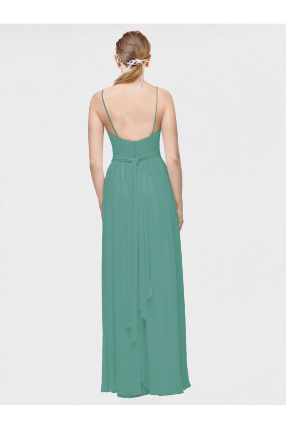 Chiffon Spaghetti Straps Sleeveless Icelandic Silver Long Bridesmaid Dress / Evening Dress Kent