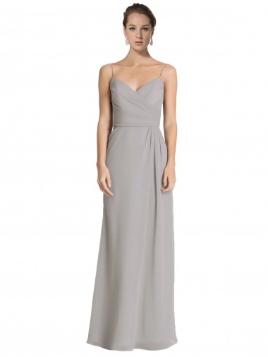 Soft Chiffon Spaghetti Straps Sleeveless Silver Long Bridesmaid Dress Kent