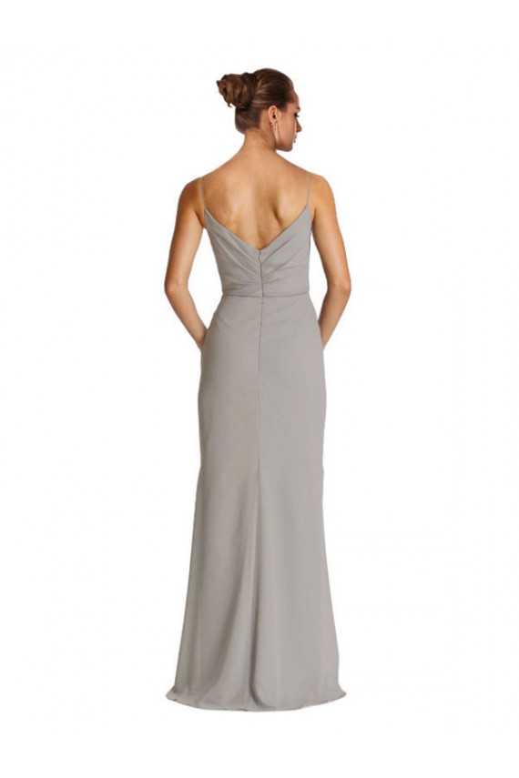 Soft Chiffon Spaghetti Straps Sleeveless Silver Long Bridesmaid Dress Kent