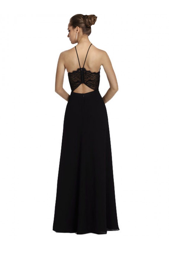 Soft Chiffon & Lace Halter Neck Sleeveless Keyhole Back Long Bridesmaid Gown Kent