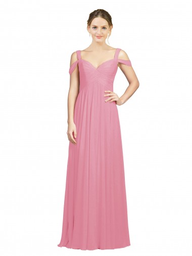 Soft Chiffon Off the Shoulder Sleeveless Skin Pink Long Bridesmaid Dress Kent
