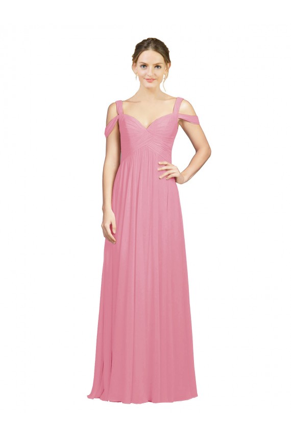 Soft Chiffon Off the Shoulder Sleeveless Skin Pink Long Bridesmaid Dress Kent