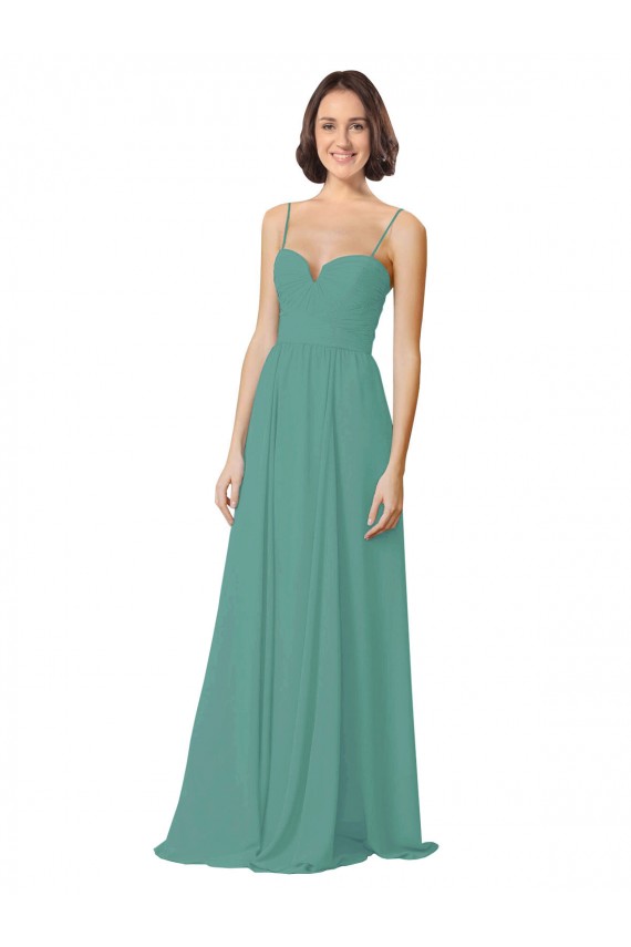 Soft Chiffon Spaghetti Straps Sleeveless Icelandic Silver Long Bridesmaid Dress Kent