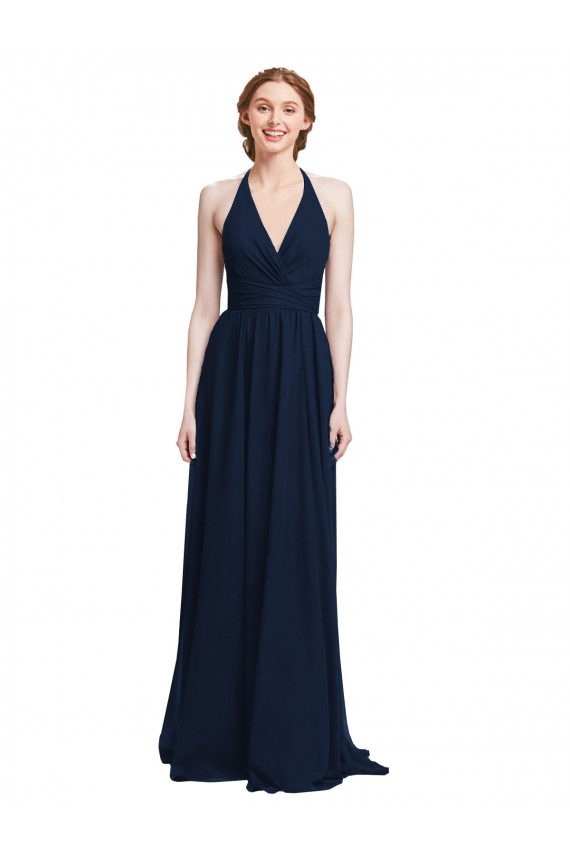 Chiffon Halter Neck Sleeveless Long Formal Dress / Bridesmaid Dress Kent