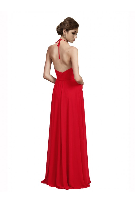 Chiffon Spaghetti Straps Sleeveless Red Long Bridesmaid Dress Kent