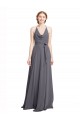 Soft Chiffon Spaghetti Straps Sleeveless Slate Grey Long Bridesmaid Dress Kent