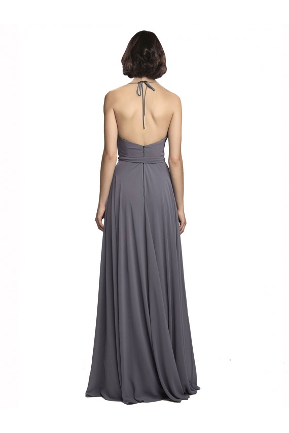 Soft Chiffon Spaghetti Straps Sleeveless Slate Grey Long Bridesmaid Dress Kent