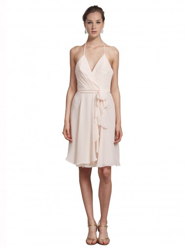 Soft Chiffon Halter Neck Sleeveless Knee Length Bridesmaid Dress Kent