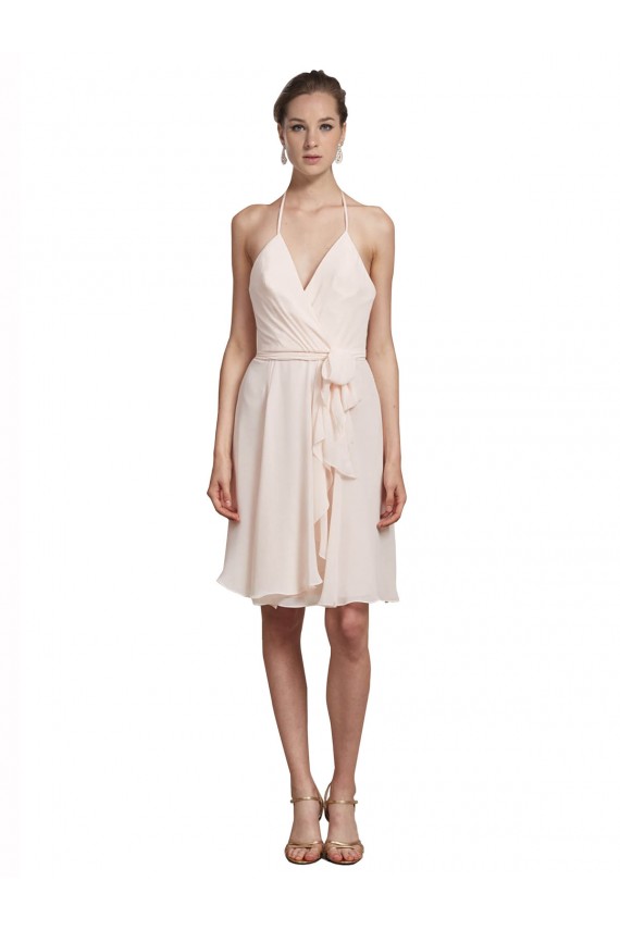 Soft Chiffon Halter Neck Sleeveless Knee Length Bridesmaid Dress Kent